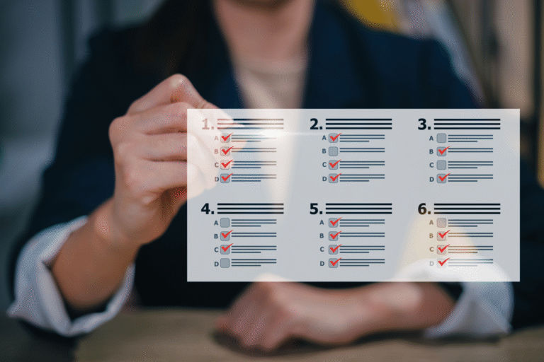 stock image of a person completing a digital survey