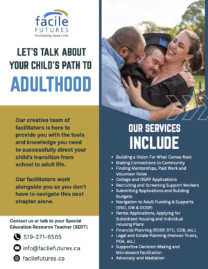 Facile Futures' Transition Planning Flyer Let's talk about your child's path to adulthood